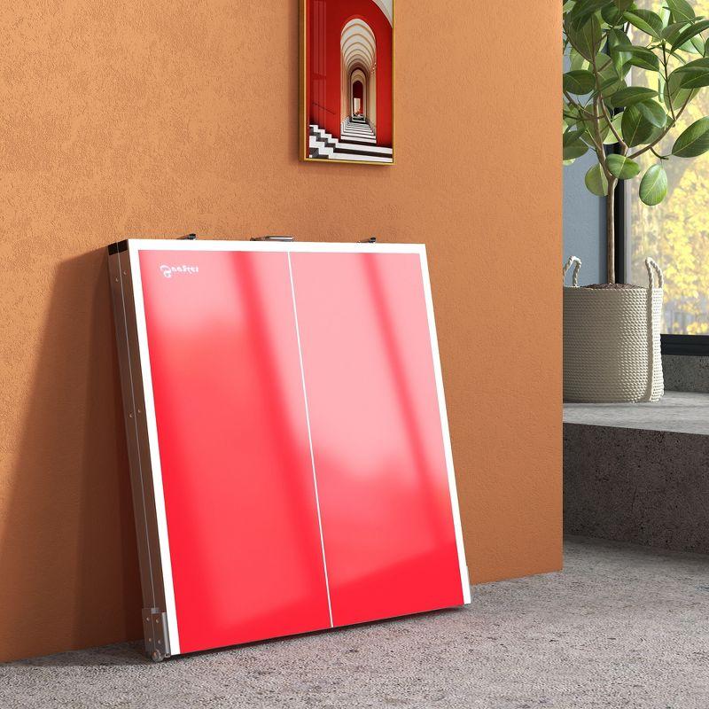 Soozier Mini Ping Pong Table Set for Outdoor and Indoor, Foldable Table Tennis Table with Net, 2 Paddles, 3 Balls, Easy Assembly, Red