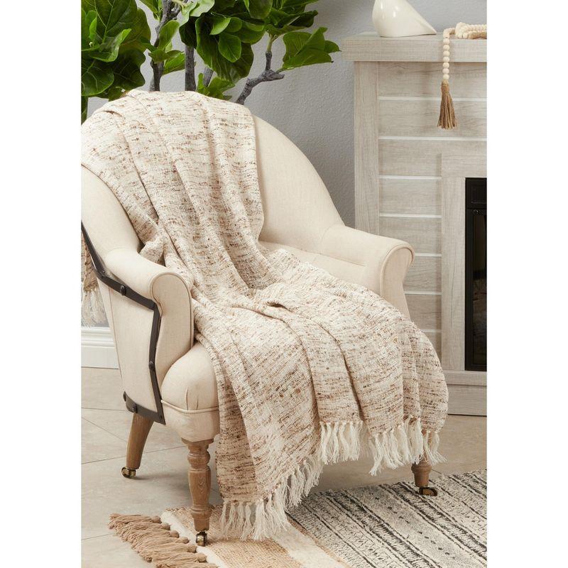 Cozy Oatmeal Textured 50x60 Throw Blanket with Tasseled Edges