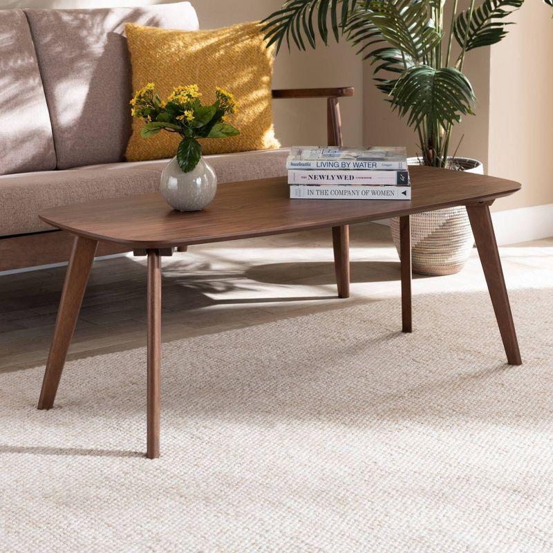 Dahlia Coffee Table Walnut - Baxton Studio: Mid-Century Modern Design, Rubberwood Frame, 43.3" Wide