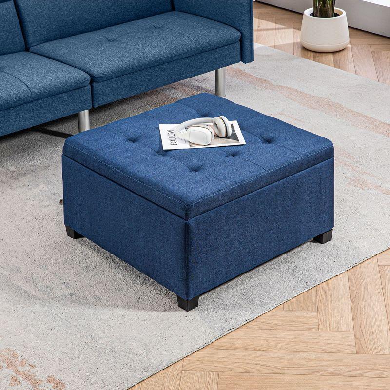 HOMCOM Fabric Tufted Storage Ottoman with Flip Top Seat Lid, Metal Hinge and Stable Eucalyptus Wood Frame for Living Room, Entryway, or Bedroom