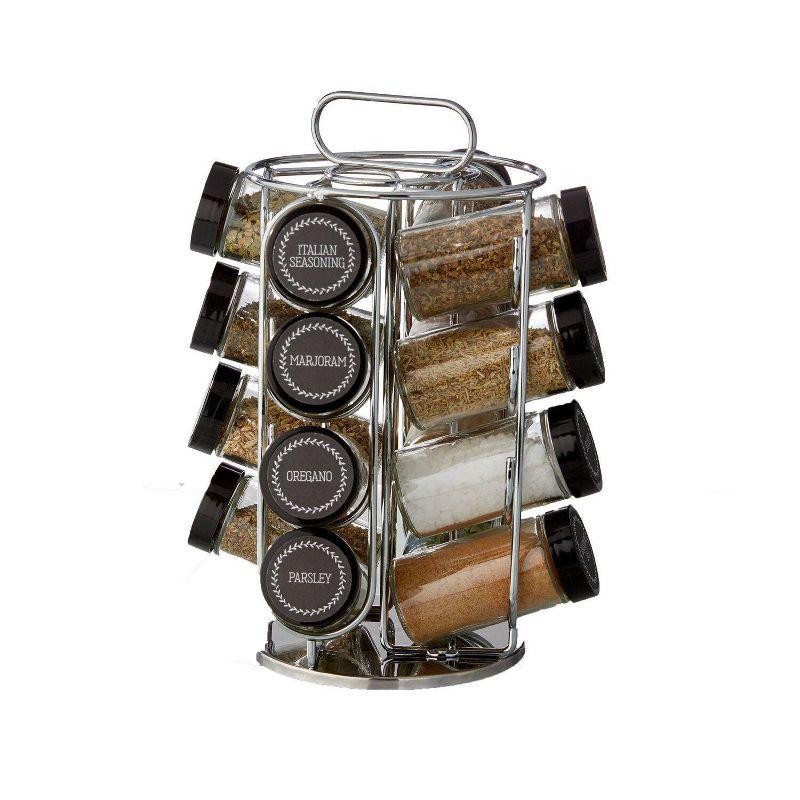 Chrome Revolving Countertop Spice Rack with 16 Glass Jars