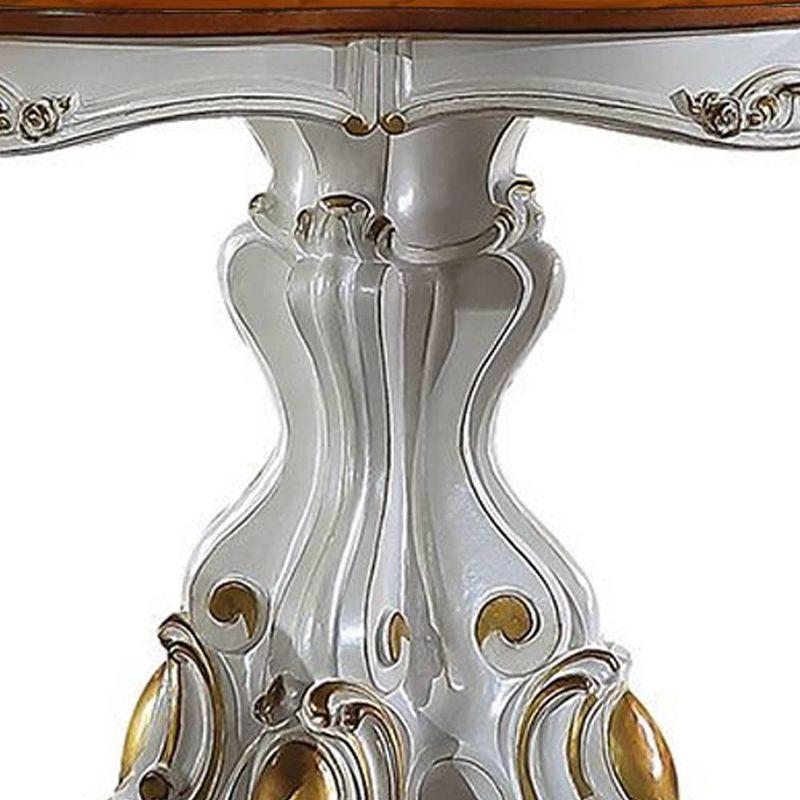 48" Picardy Accent Table Antique Pearl & Cherry Oak - Acme Furniture: Carved Details, Round Shape