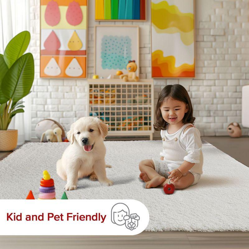 Nuloom Marleen Solid 8 Square Shag Indoor Area Rug for Living Room Bedroom Dining Room Nursery, Off White