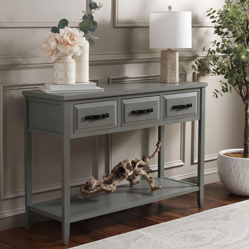 Transitional French Gray 3-Drawer Wood Console Table with Storage