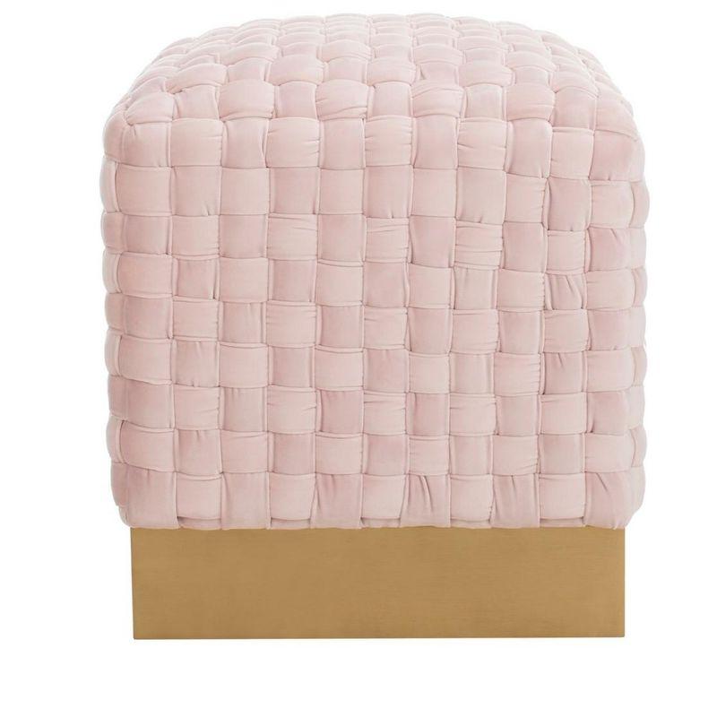 Ravyn 17'' Pink Woven Velvet Ottoman with Radiant Gold Finish