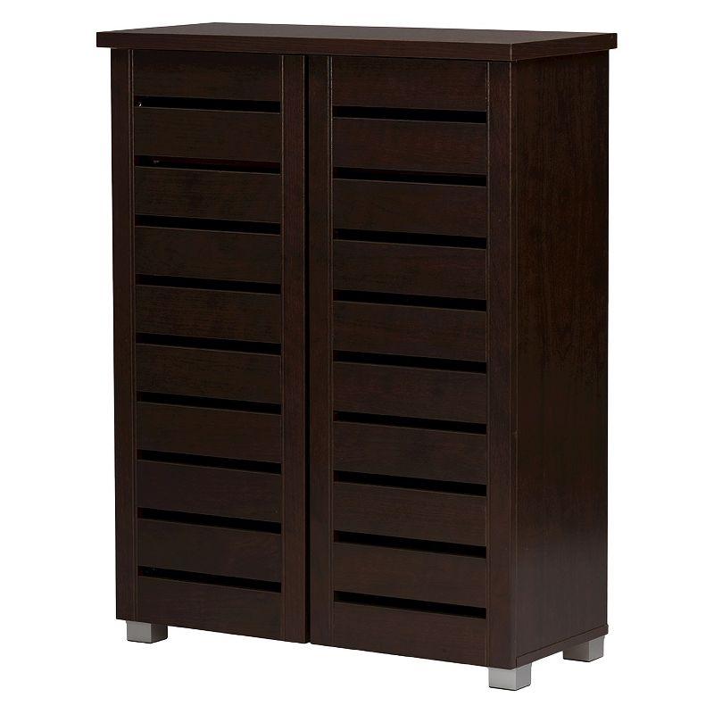 Adalwin Modern and Contemporary 2-Door Wooden Entryway Shoes Storage Cabinet: Holds 15 Pairs, PVC Legs - Baxton Studio