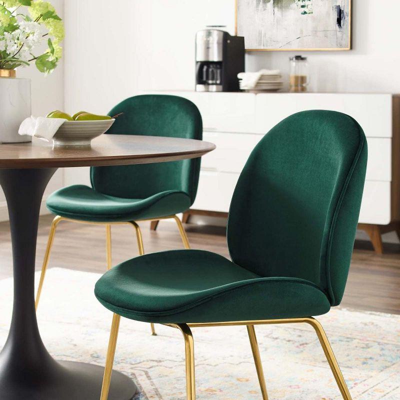 Green Velvet Upholstered Side Chair with Metal Legs