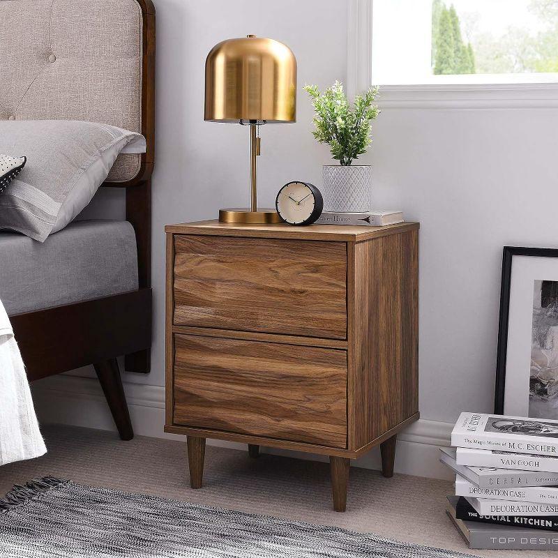 Walnut 2-Drawer Nightstand with Tapered Legs