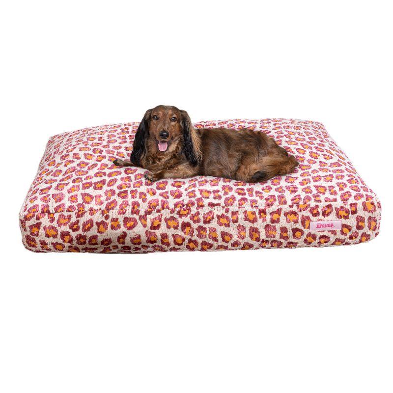 THE LICKER STORE Mabel 41" x 25.5" Designer Modern Ultra Soft Reversible Plush Rectangular Pet Bed with Washable Cover, Raspberry Leopard