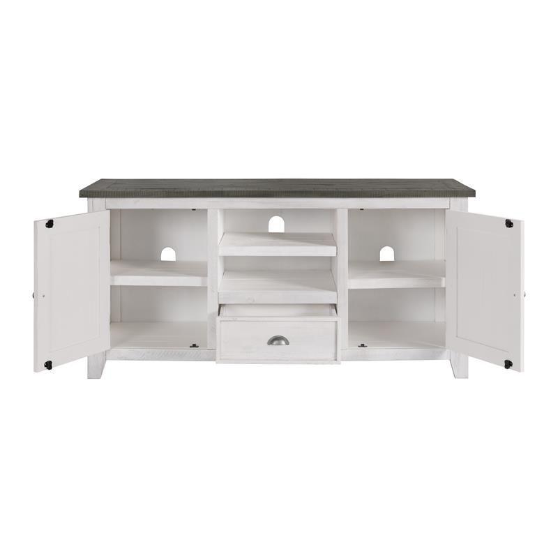 Monterey 60" White and Grey Pine TV Stand with Cabinets