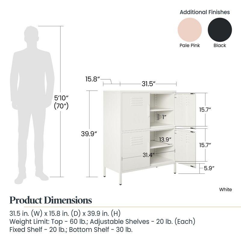 RealRooms Shadwick 4 Door Metal Locker Style Accent Storage Cabinet, Pale Pink