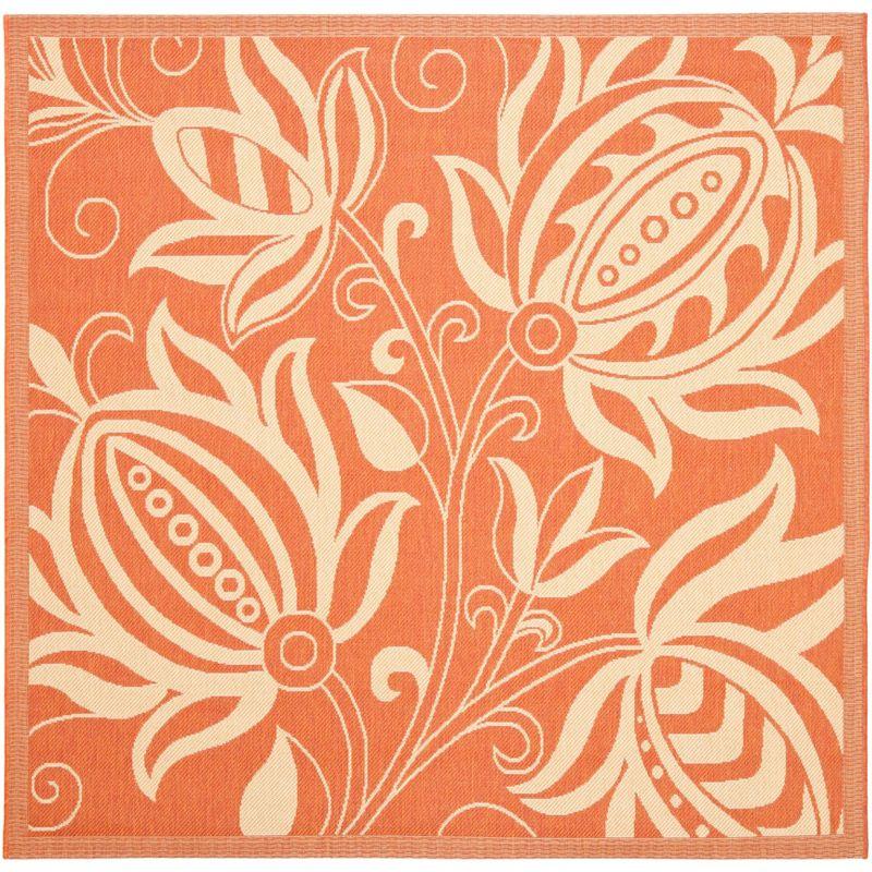 Terracotta & Natural 79" Square Synthetic Easy-Care Area Rug