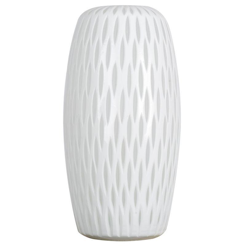 Elegant 13" White Frosted Glass Vase with Diamond Pattern