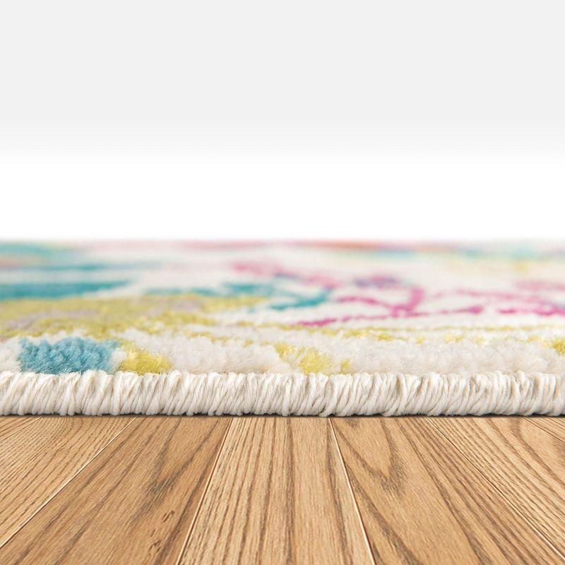 Unique Loom Azalea Collection Area Rug - Indica (5' 3" x 8' Rectangle Ivory/Teal)