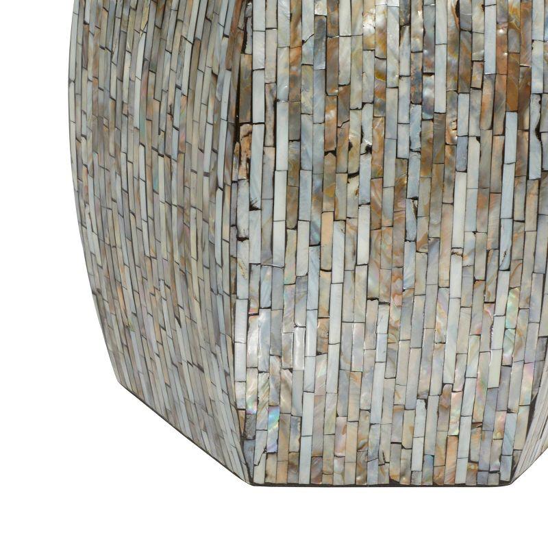 Wrought Studio™ Alissa Mother of Pearl Shell Handmade Shell Mosaic Hexagon Side End Gray Accent Table with Brown Accents