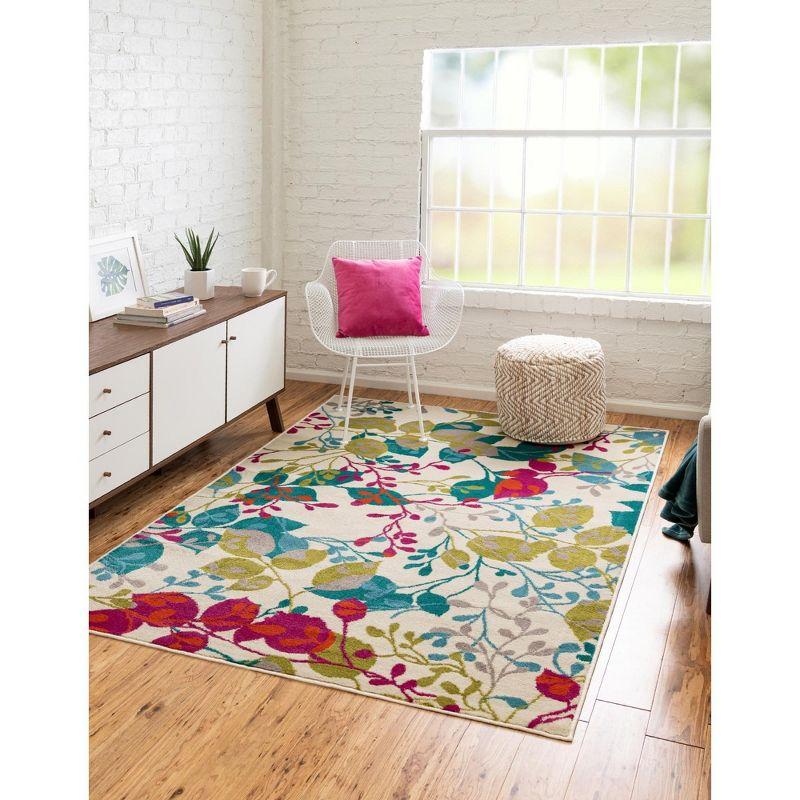 Unique Loom Azalea Collection Area Rug - Indica (5' 3" x 8' Rectangle Ivory/Teal)