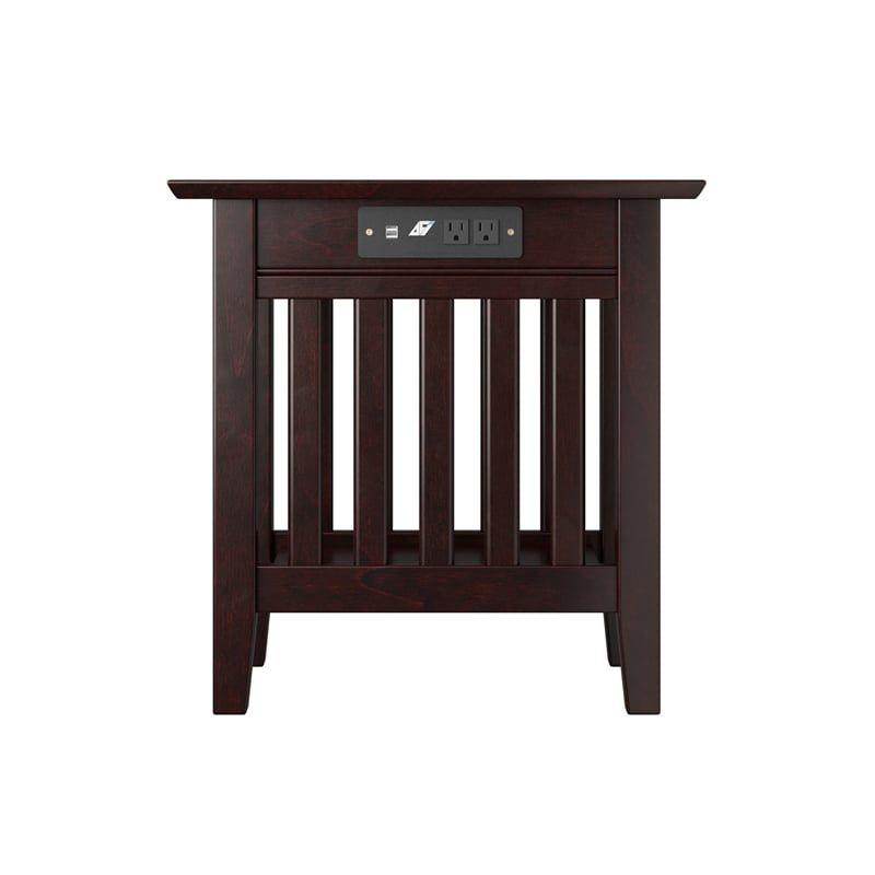 AFI Mission Solid Wood Mid-Century End Table with USB Charger in Espresso