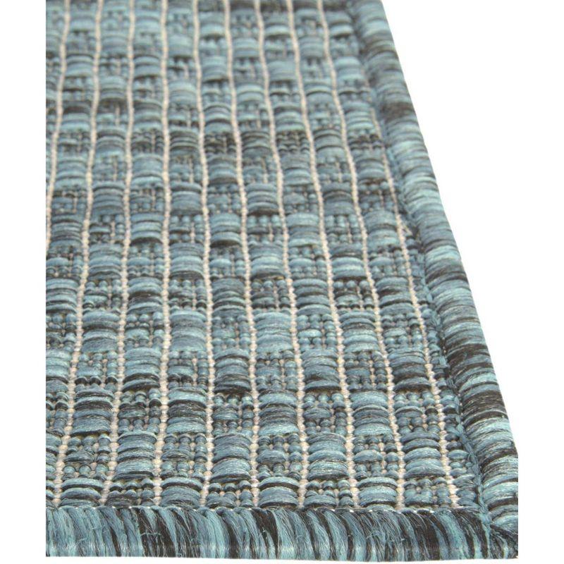 Teal and Navy Blue 9' x 12' Outdoor Flat Woven Rug