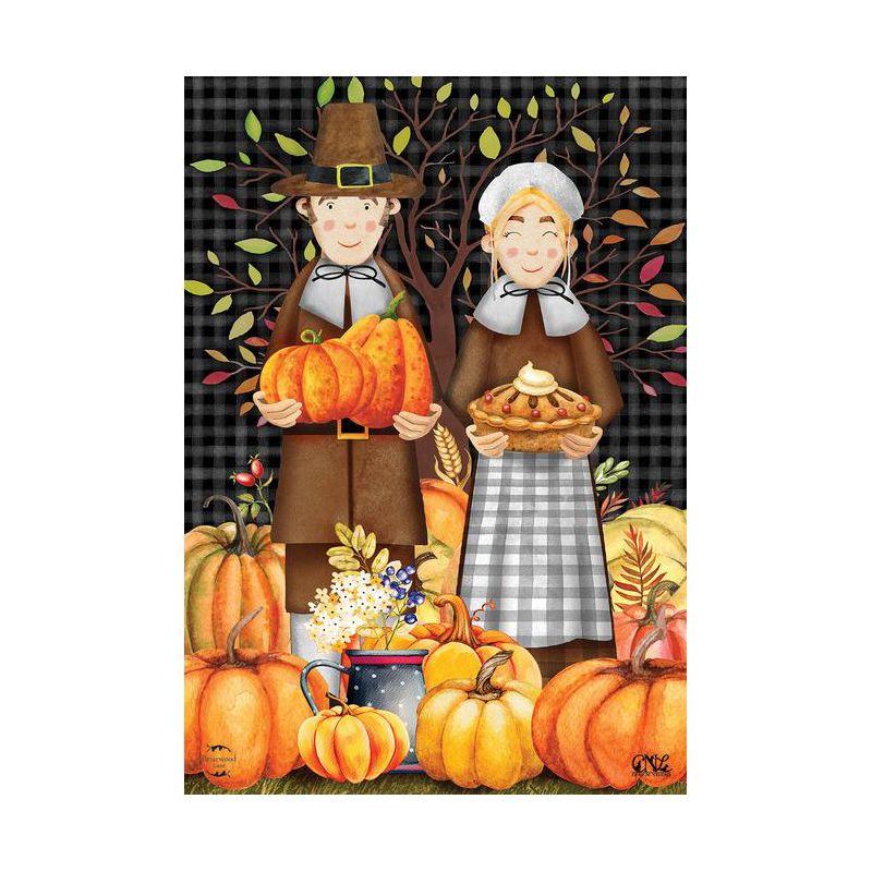 Pilgrims Thanksgiving Garden Flag Pumpkins Pie 18" x 12.5" Briarwood Lane