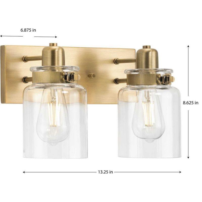 Progress Lighting, Calhoun, 2-Light Bath Vanity, Vintage Brass, Clear Glass