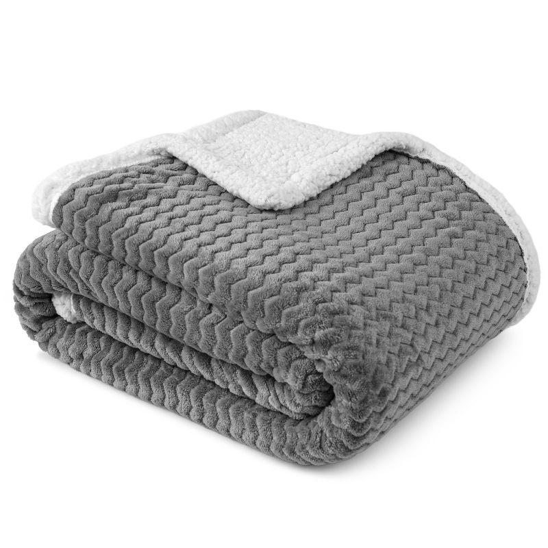 PAVILIA Soft Fleece Blanket Throw for Couch, Lightweight Plush Warm Blankets for Bed Sofa with Jacquard Pattern, Gray/Throw - 50x60