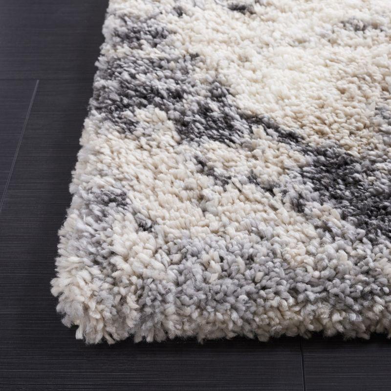 Ivory and Gray Square Shag Rug with Modern Abstract Design