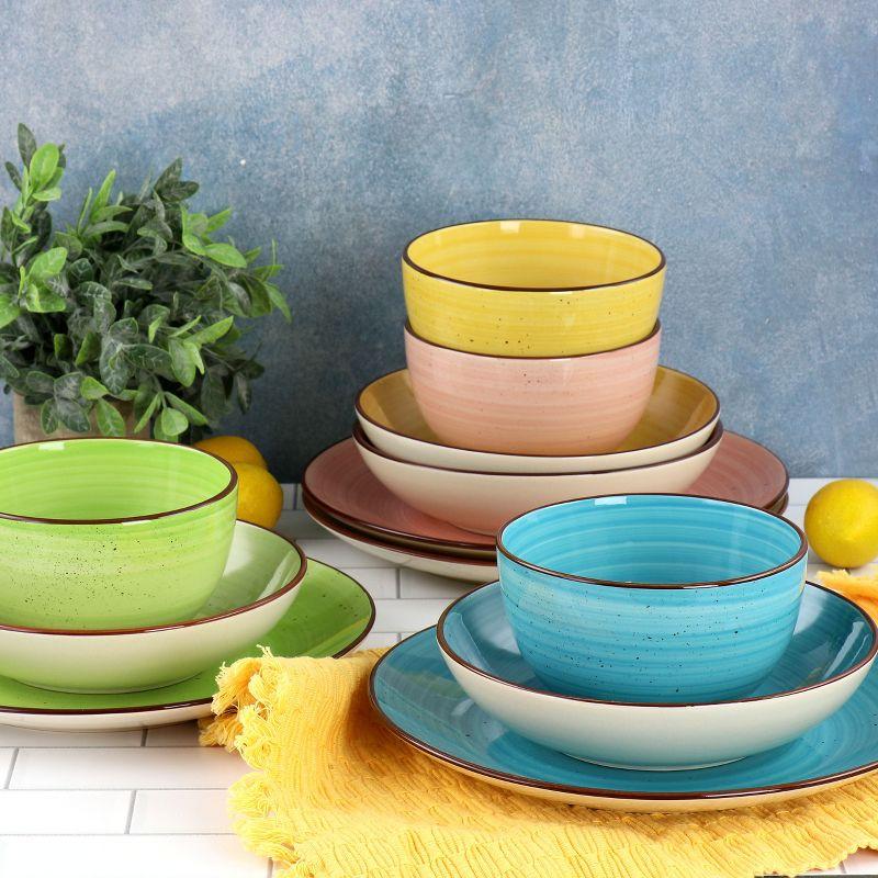 Elama Hudson 12 Piece Double Bowl Stoneware Dinnerware Set