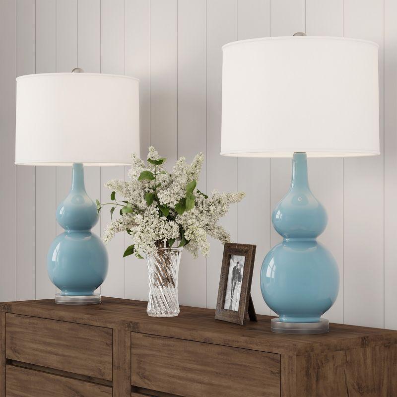 Lavish Home Set of 2 Ceramic Table Lamps - Double Gourd Vintage Style Lights for Bedroom, Living Room, or Office with Efficient LED Bulbs, Blue