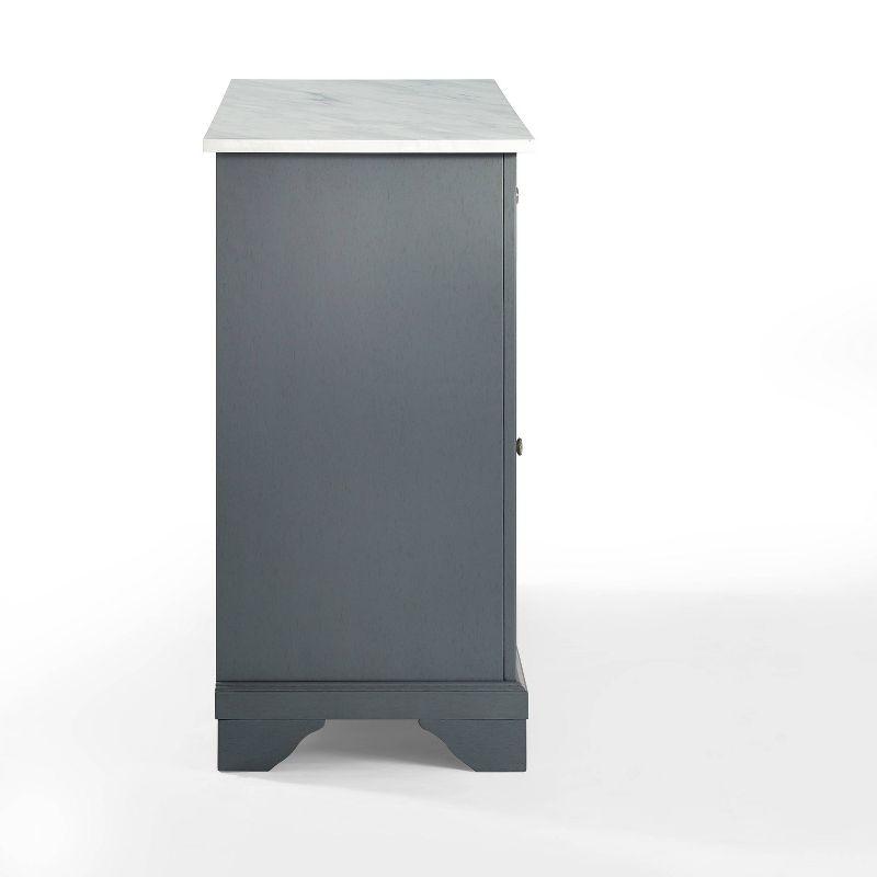 One Allium Way® Kitchen Island With Storage Shelves, Microwave Stand, Coffee Bar, Gray - Birch Veneer, Marble Finish, 2 Drawers & 3 Cabinets, Brushed Nickel Hardware