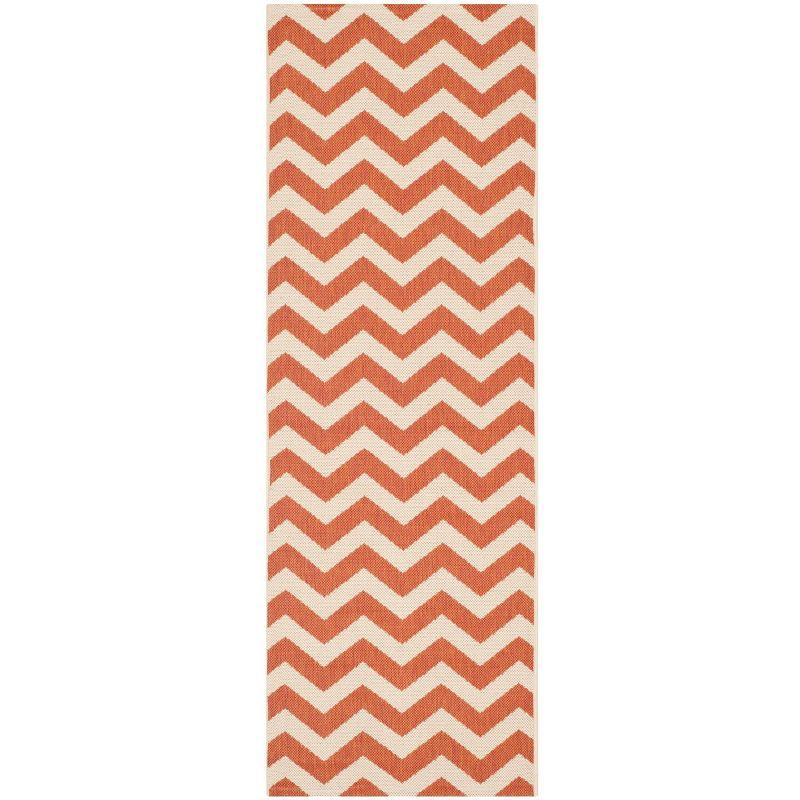 Terracotta and Beige Synthetic 2'3" x 8' Easy-Care Runner Rug