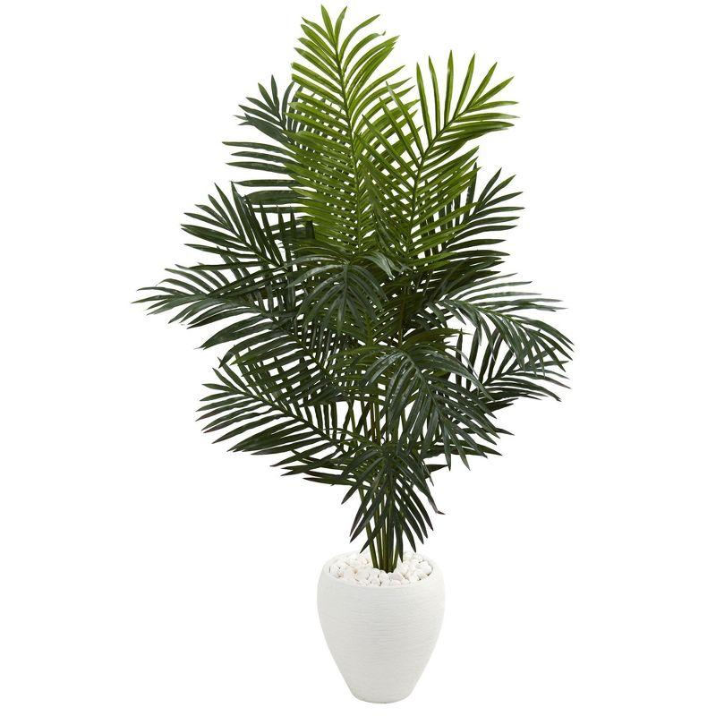 Tropical Elegance 5.5' Green Palm in Textured White Planter