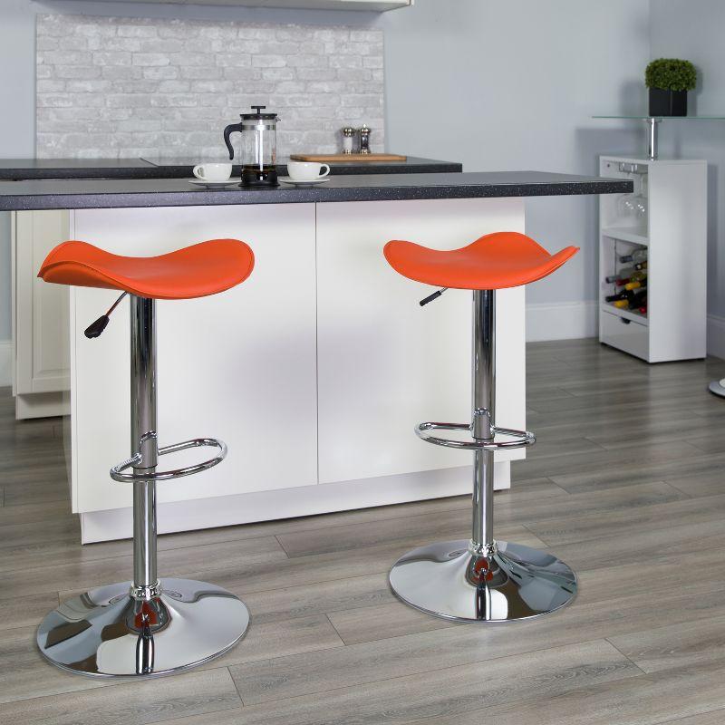 Sleek Orange Vinyl and Chrome Adjustable Swivel Barstool