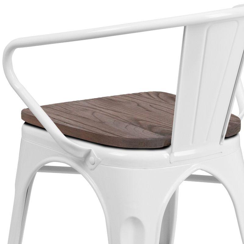 Flash Furniture White Metal Chair with Wood Seat and Arms