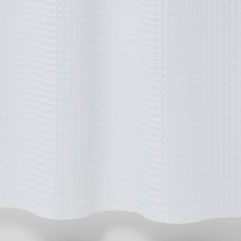 White Waffle Weave Fabric Shower Curtain