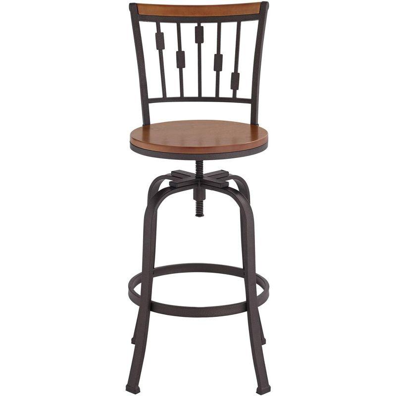 Kensington Hill Rookery Hammered Bronze and Wood Adjustable Swivel Bar Stool