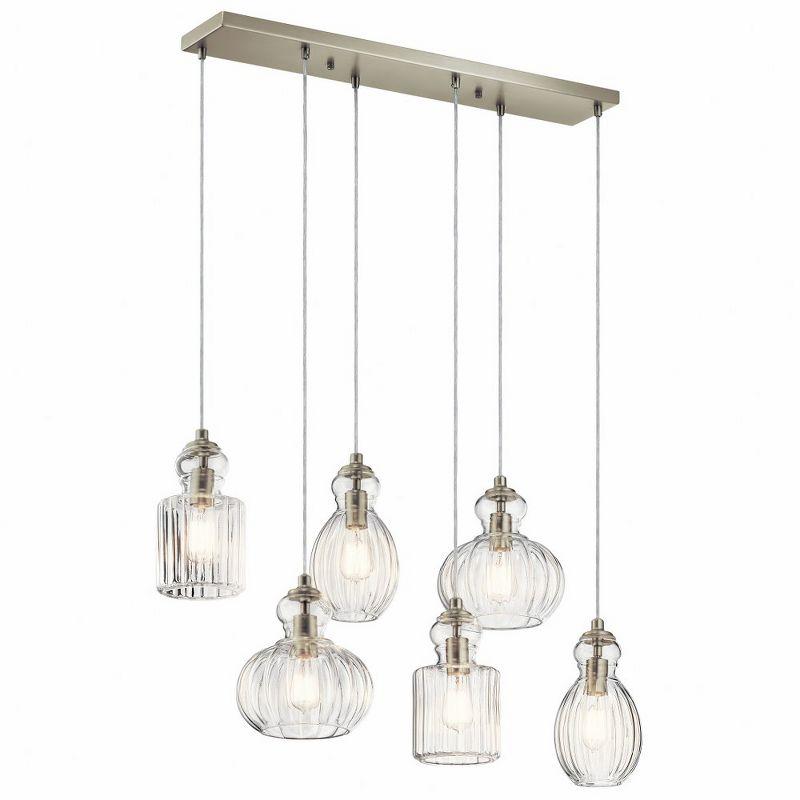 Riviera 35.5" 6 Light Linear Chandelier with Clear Ribbed Glass in Brushed Nickel