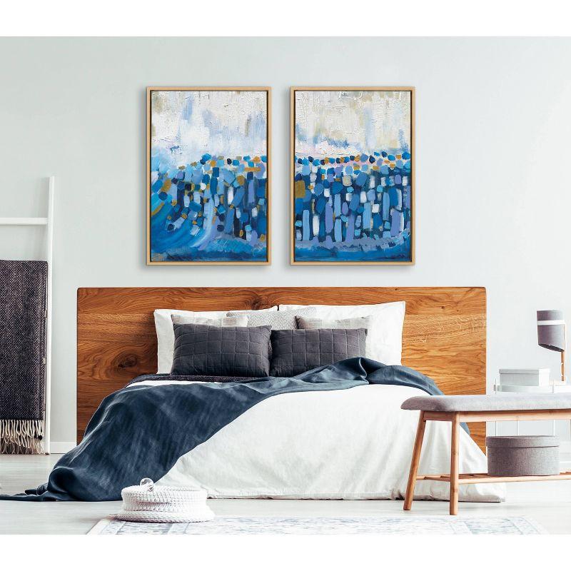 Set of 2 Blue Abstract Canvas Prints with Natural Frames