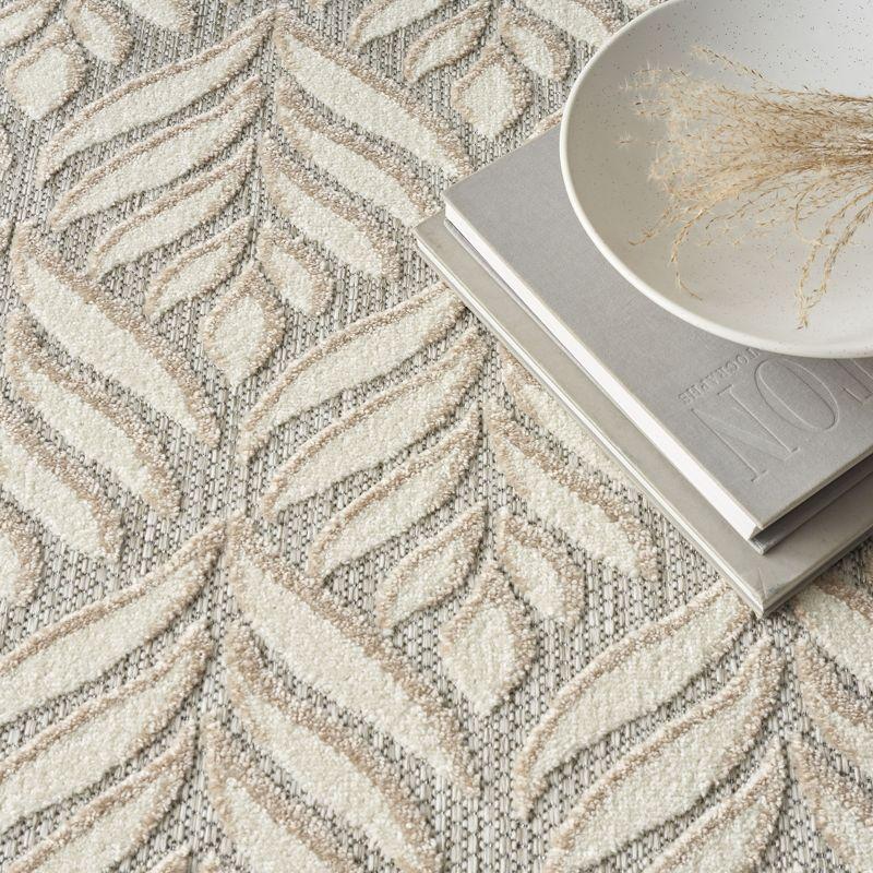 Nourison Aloha Tropical Palm Flatweave High-Low Indoor Outdoor Area Rug Ivory Grey 3'6" x 5'6"