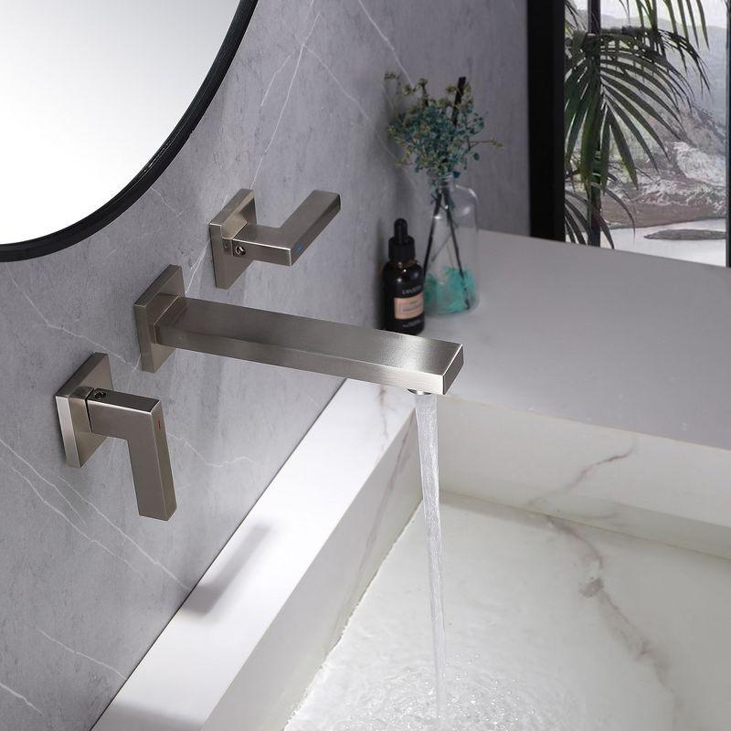 Brushed Nickel Two-Handle Wall Mounted Bathroom Faucet