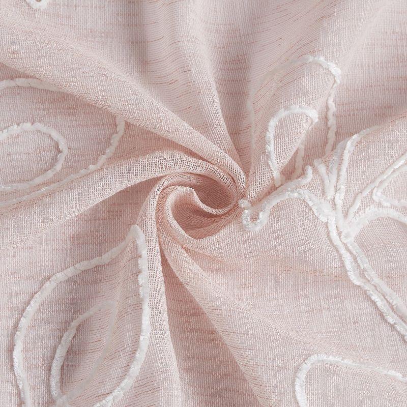 Dainty Home Stella 3D Floral Chenille Embroidered Linen Textured Shower Curtain - Blush