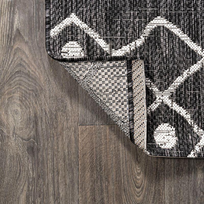 2'x10' Nokat Modern Bohemian Styled Indoor/Outdoor Runner Rug, Black/Ivory - JONATHAN Y
