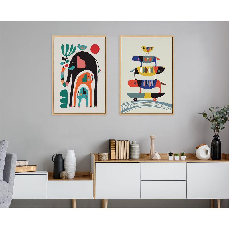 Kate & Laurel All Things Decor 23"x33" Sylvie Three Elephants Wall Art by Rachel Lee Natural: Mid-Century Modern Canvas