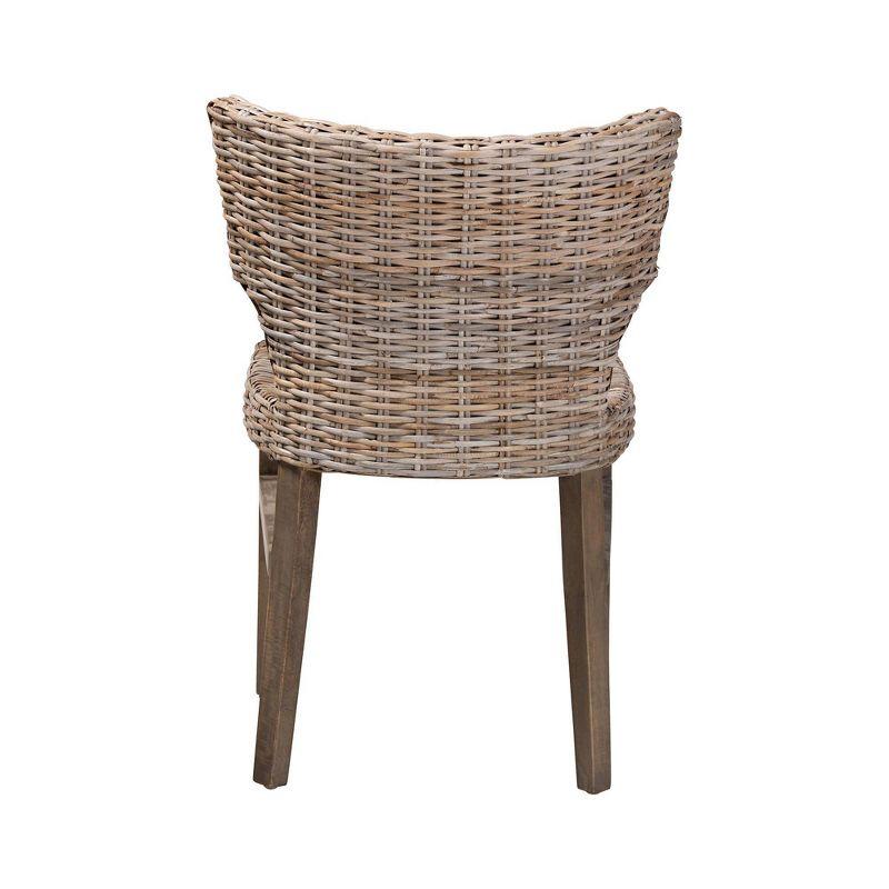 Rattan and Mahogany Wood Side Chair in Gray