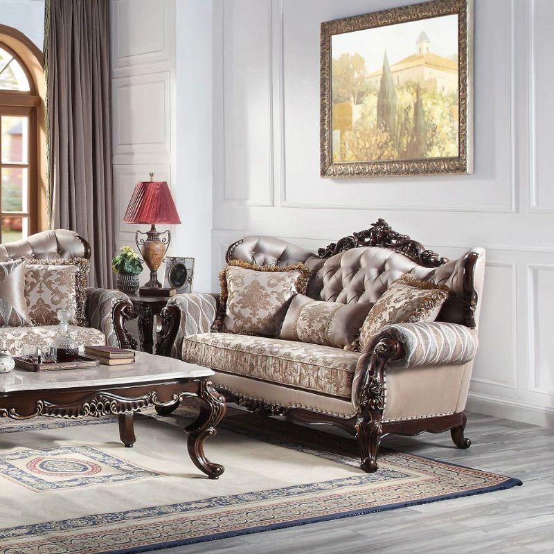 Acme Furniture 70" Benbek Sofa Fabric and Antique Oak Finish : Tufted, 3-Seater, Leather Upholstery