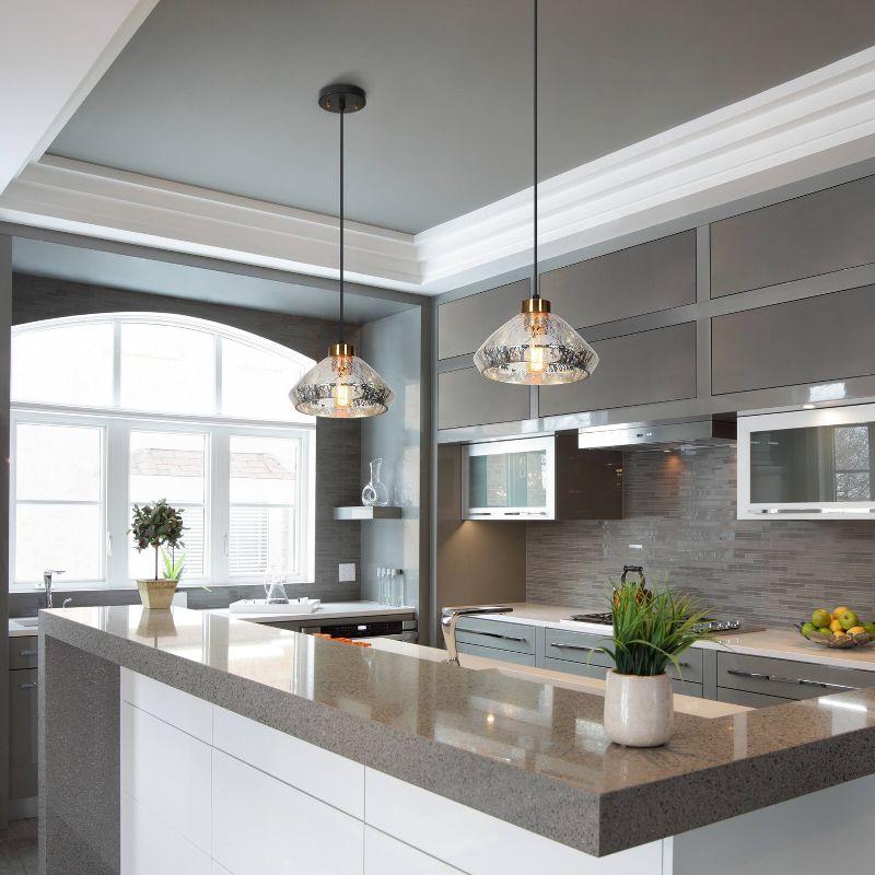LNC Anila 1-Light Matte Black and Polished Gold Linear LED Kitchen Island Light: UL Listed, Adjustable Height, E26