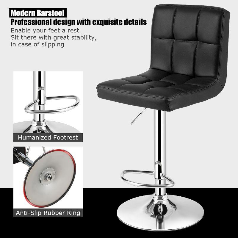 Costway Set of 2 Bar Stools PU Leather Adjustable Barstool Swivel Pub Chairs Black Full Back
