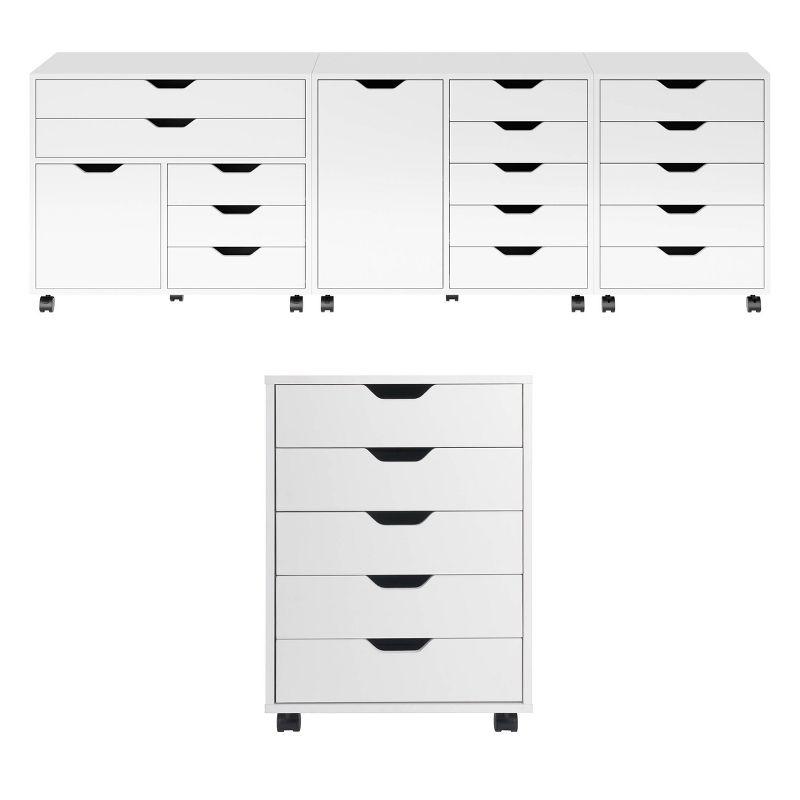 Halifax 5 Drawer Cabinet with Casters White - Winsome: Office Furniture Storage, Printer Stand