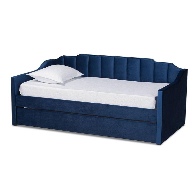 Navy Blue Velvet Upholstered Twin Daybed with Trundle