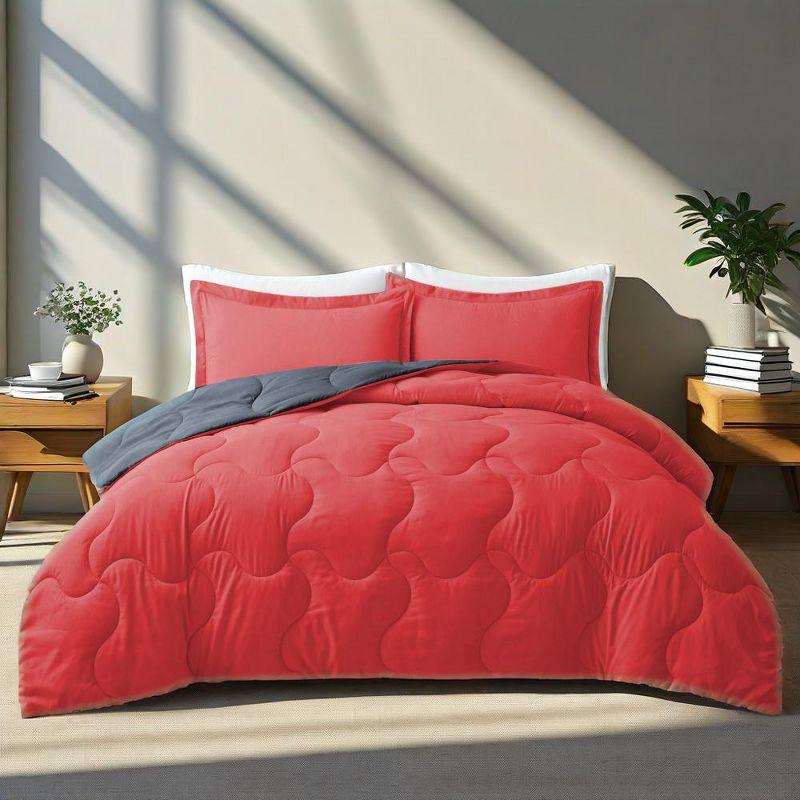 Peace Nest Lightweight Reversible Microfiber Down Alternative Comforter Set, Red/Gray, Twin