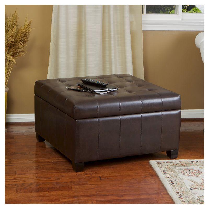 Christopher Knight Home Alexandria Bonded Leather Storage Ottoman - Brown: Upholstered Bench, Hardwood Frame